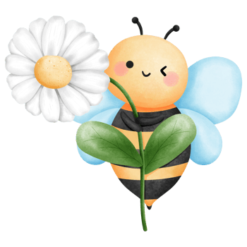 Cheerful baby bee with white daisy flower watercolor clipart, Hand drawn cute bumblebee and floral illustration. png