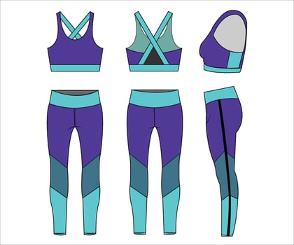 Activewear Workout Gym sports wear fashion flat sketch template fitness out fit front and back view vector