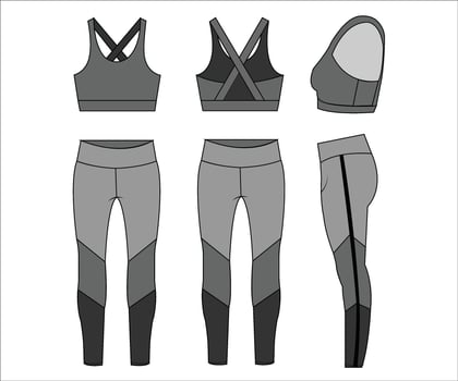 Activewear Workout Gym sports wear fashion flat sketch template fitness out fit front and back view vector