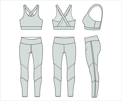 Activewear Workout Gym sports wear fashion flat sketch template fitness out fit front and back view vector
