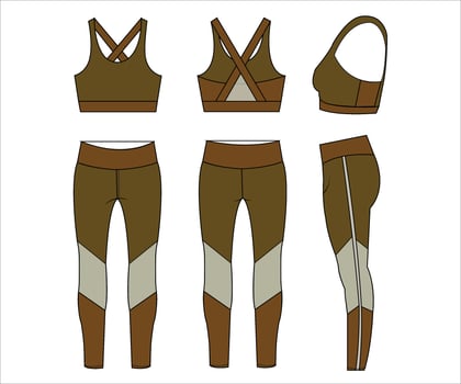 Yoga Activewear Workout Gym sports wear fashion flat sketch template fitness out fit front and back view vector