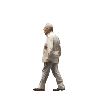 AI generated Senior Man in Elegant Beige Attire Walking with Purpose - Isolated Side View png