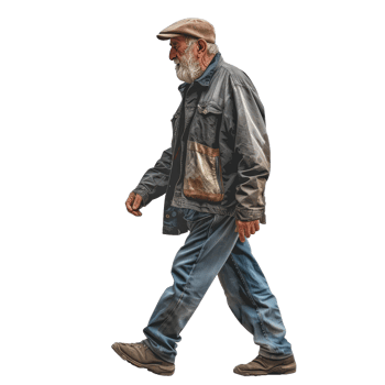AI generated Elderly Man in Casual Autumn Attire Walking Alone with Determination - Isolated Side View png