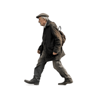 AI generated Elderly Man in Casual Autumn Attire Walking Alone with Determination - Isolated Side View png