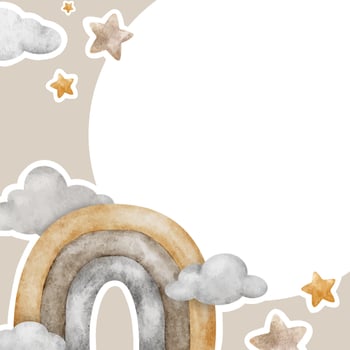 Beige rainbow, clouds and stars. Children's background for girls and boys. Cute watercolor isolated frame for kid's goods, postcards, baby shower and children's room vector
