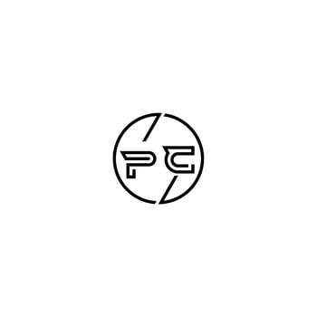 PC bold line concept in circle initial logo design in black isolated vector