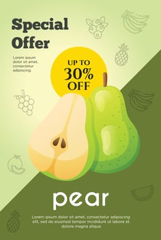 Flyer special offer for pear fruit product. Fruit promotion flyer vector