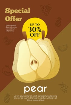 Flyer special offer for pear fruit product. Fruit promotion flyer vector
