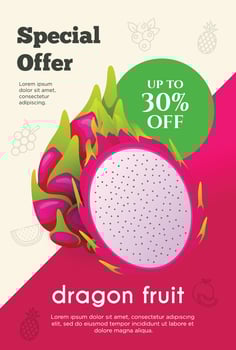Flyer special offer for dragon fruit product. Fruit promotion flyer vector