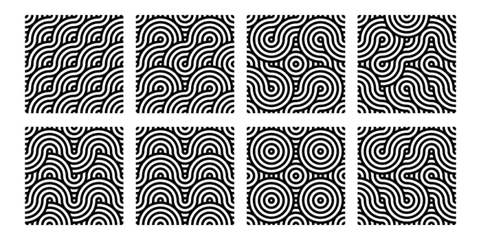 Abstract seamless pattern set, wave illustration, oriental background collection vector