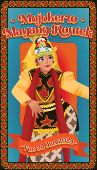 Mayang Rontek Dance Mojokerto Indonesia culture cell shaded hand drawn illustration vector