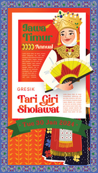 Cell shaded Illustration of Indonesian culture Giri Sholawat dance Gresik East Java vector