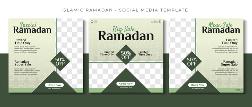 ramadan islamic sale, green social media post template design, event promotion vector banner