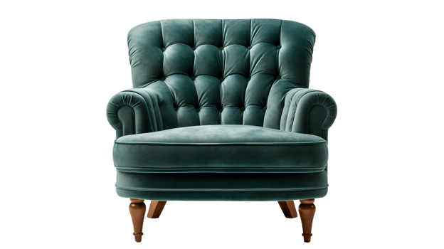 AI generated Green luxury modern leather armchair sofa isolated, transparent PNG background