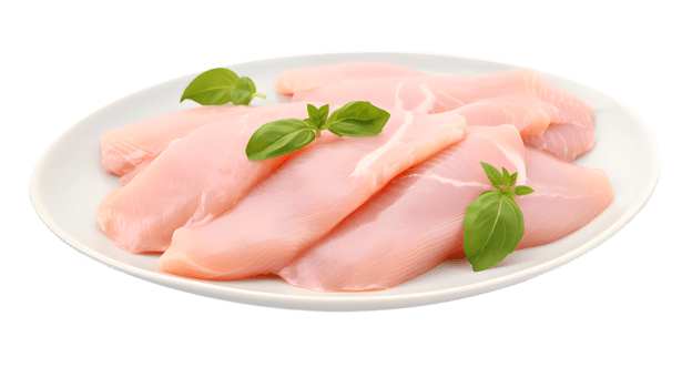 AI generated Raw chicken fillet, chicken pieces in white plate, chicken, meat isolated png
