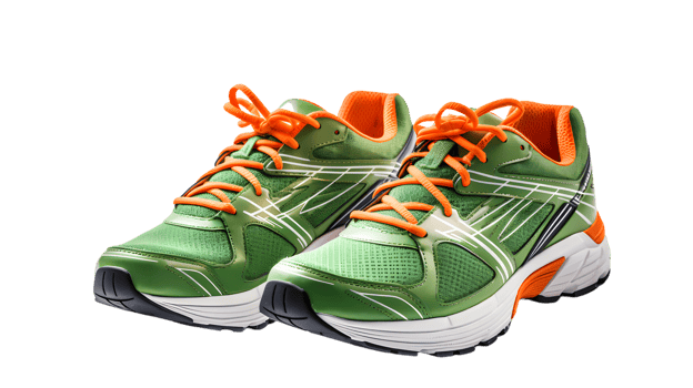 AI generated Pair of green running shoes, sneakers, sports, athlete, shoes isolated, transparent PNG Background