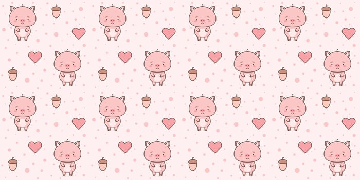 Seamless pattern with cute piggy. Cute animals in kawaii style. Drawings for children. vector illustration