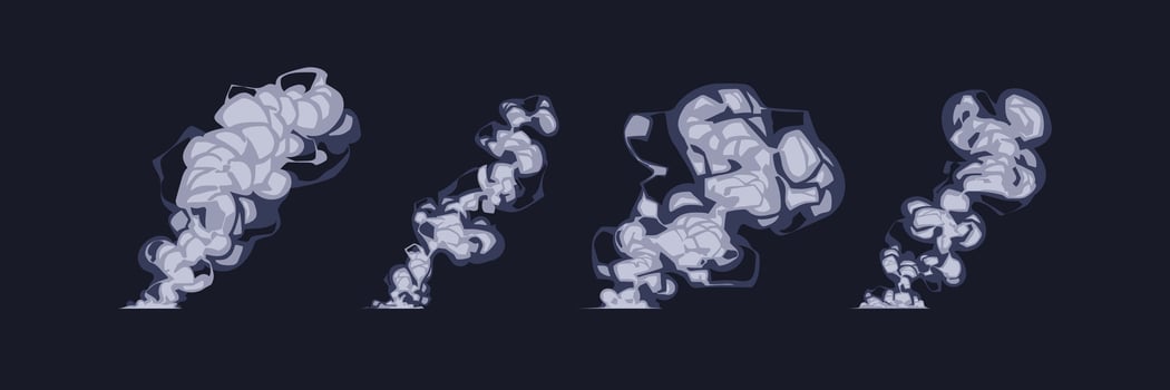 set collection of smoke cloud cartoon, dust fight animation fog movement game effect, Comic steam,gas blast, explosion, smog motion flat illustration vector