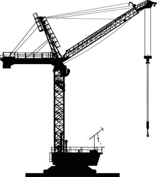 AI generated Silhouette Rail Mounted Tower Crane Industrial Heavy Equipment Black Color Only vector