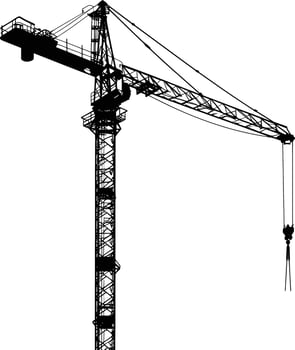 AI generated Silhouette Rail Mounted Tower Crane Industrial Heavy Equipment Black Color Only vector