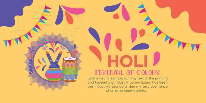 Happy Holi colorful banner template indian hinduism festival celebration, social media poster design  and horizontal banner template for holi festival celebration vector