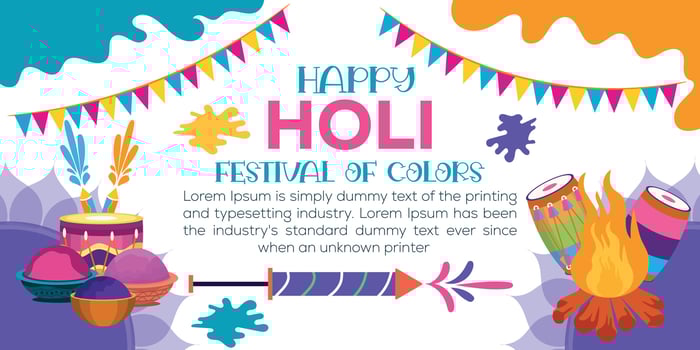Happy Holi colorful banner template indian hinduism festival celebration, social media poster design  and horizontal banner template for holi festival celebration vector