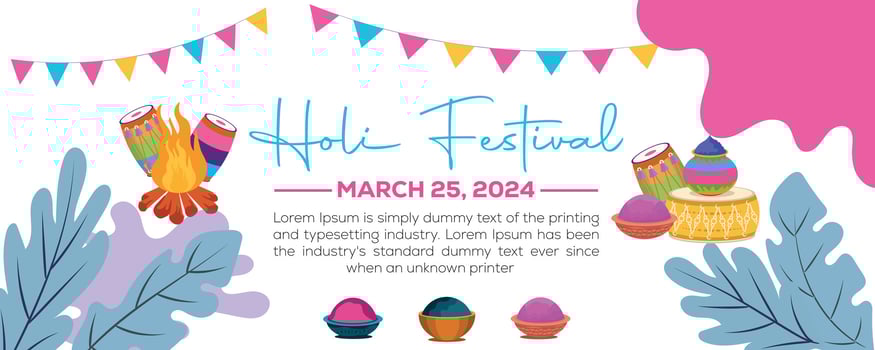 Happy Holi colorful banner template indian hinduism festival celebration, social media poster design  and horizontal banner template for holi festival celebration vector