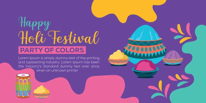 Happy Holi colorful banner template indian hinduism festival celebration, social media poster design  and horizontal banner template for holi festival celebration vector