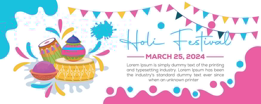 Happy Holi colorful banner template indian hinduism festival celebration, social media poster design  and horizontal banner template for holi festival celebration vector