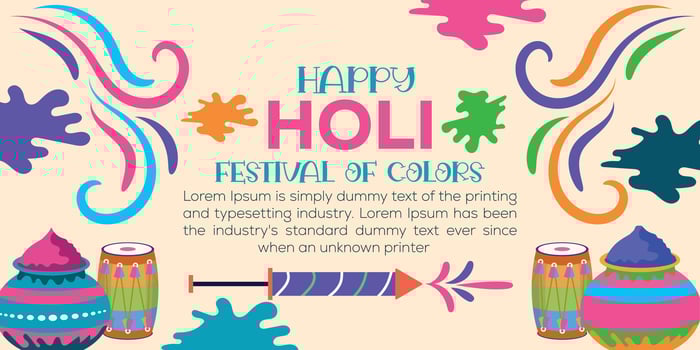 Happy Holi colorful banner template indian hinduism festival celebration, social media poster design  and horizontal banner template for holi festival celebration vector