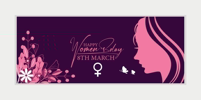 8 March, women's Day greeting card and Happy Women's Day banner design, placard, card, and poster design template with text inscription and standard color,  International Women's Day celebration, vector