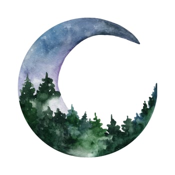 Adorable hand painted watercolor mountain and trees clip art in moon vector