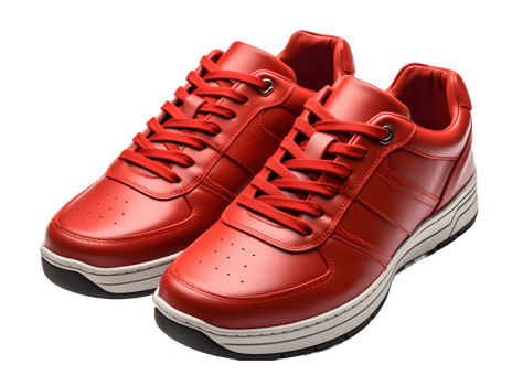 AI generated Red Sneakers Isolated on Transparent Background. Fashionable Casual Shoes for Shoe Shop Ad Design. Generative Ai png