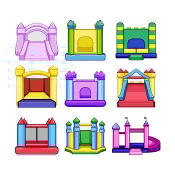 inflatable castle set cartoon vector illustration