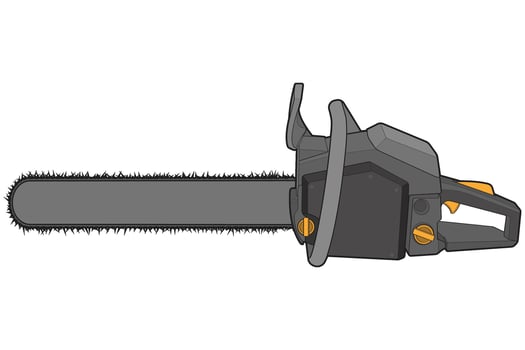 Chainsaw isolated illustration, vector art, Chainsaw vector, petrol chain saw, modern chainsaw, art concept, vector.