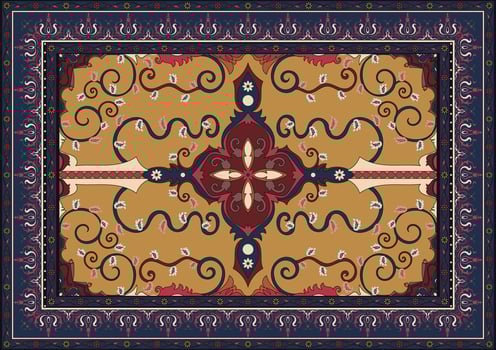The Persian carpet is blue and has a window of color for easy color changes. vector