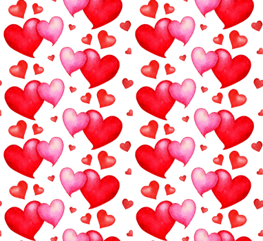 Watercolor illustration of seamless heart pattern. Red and pink hearts are endlessly repeating. Valentine's day, wedding, love background. Isolated png