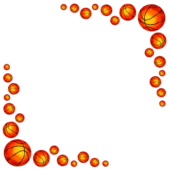 Watercolor sports basqueball frame decorated with a ball. Corner frame. Orange rubber ball. Isolated. Drawn by hand. png