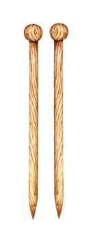 Watercolor illustration of wooden knitting needles. Tool for knitting clothes. Needlework, knitting, handmade hobbies, creativity, craft. Isolated. Drawn by hand. png