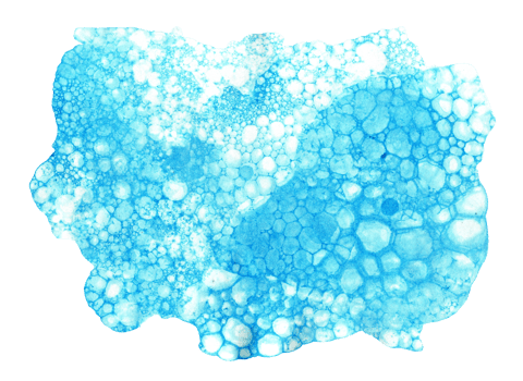 Watercolor illustration blue background bubbles, foam, big spot. Artistic background pattern with spots, strokes, blobs, bubbles, highlights, stripes. For design, website, packaging, print template, png