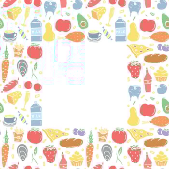 Doodle food background. Food frame illustration vector