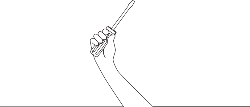 One continuous line drawing of man holding hand screwdriver. Single line draw design illustration png