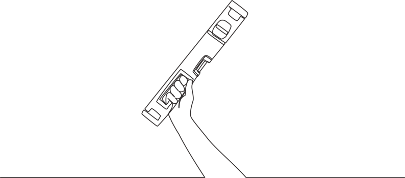 One continuous line drawing of man holding bubble spirit or level spirit. Handyman tools concept. Single line draw design illustration png