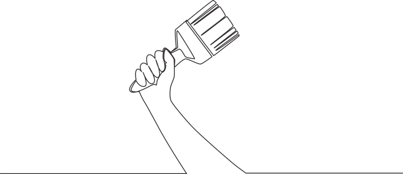 Single continuous line drawing of man holding paint brush. Handyman tools concept. One line draw design illustration png