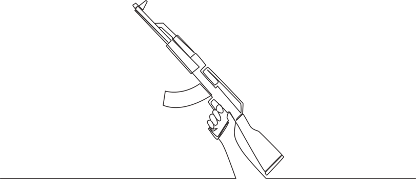 Single continuous line drawing of man holding military assault rifle gun. Defense weapon concept. One line draw design illustration png