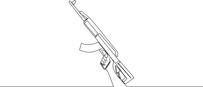 One continuous line drawing of man holding assault rifle automatic gun. Defense weapon concept. Single line draw design illustration png