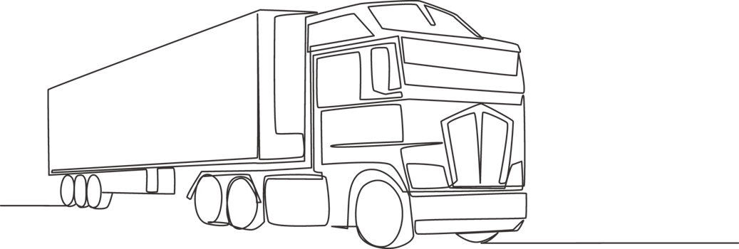 One line drawing of modern big trailer truck with container. Courier cargo delivering vehicle transportation concept. Single continuous line draw design png