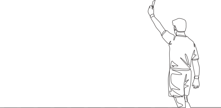 One single line drawing of young referee booked a player yellow card for the foul at the match. Soccer sports concept. Continuous line draw design illustration png