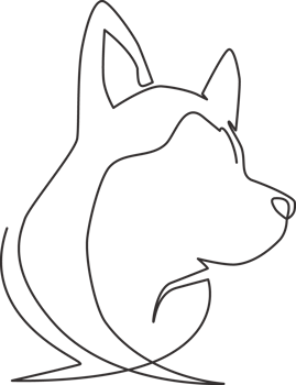 One continuous line drawing of simple cute siberian husky puppy dog head icon. Mammals animal logo emblem concept. Trendy single line draw design graphic illustration png