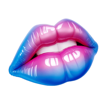 AI generated Lips iwith gradient of blue and pink, shiny lipstick, white teeth isolated on PNG background.